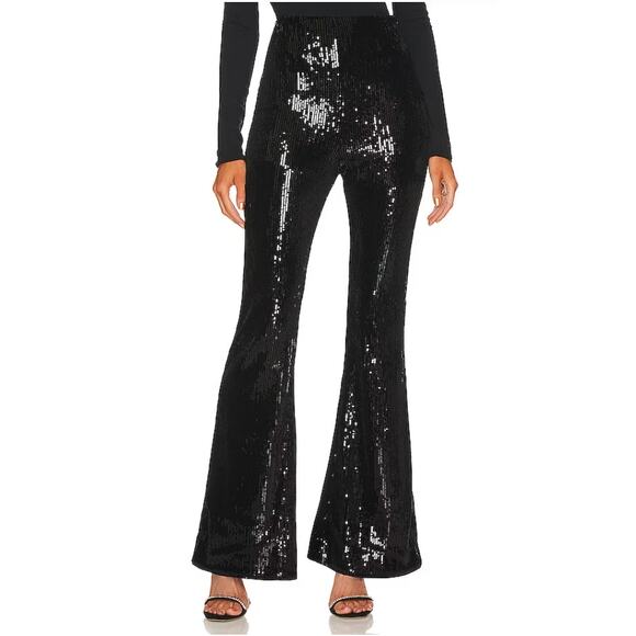 Nbd x Marianna Hewitt Maeve Sequin Womens Pants Small Black High Rise - Picture 15 of 16
